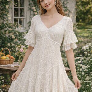 NWT Chris McLaughlin Dress Womens White Cottagecore Babydoll Sorority Lace 6